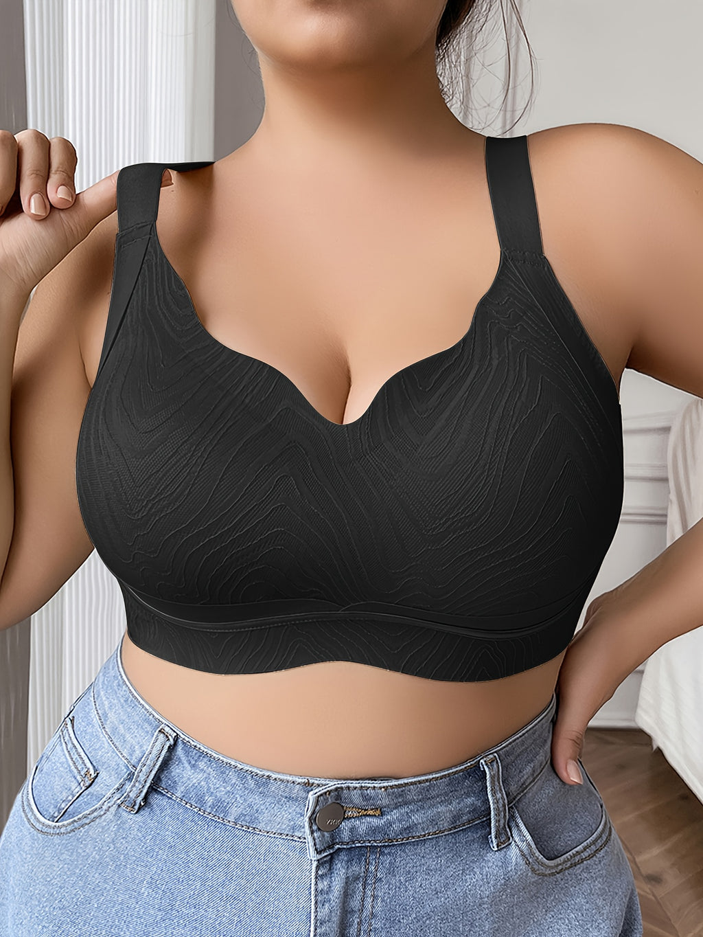 Soutien-gorge sans armature grande taille — Tissu gaufré, 5 teintes