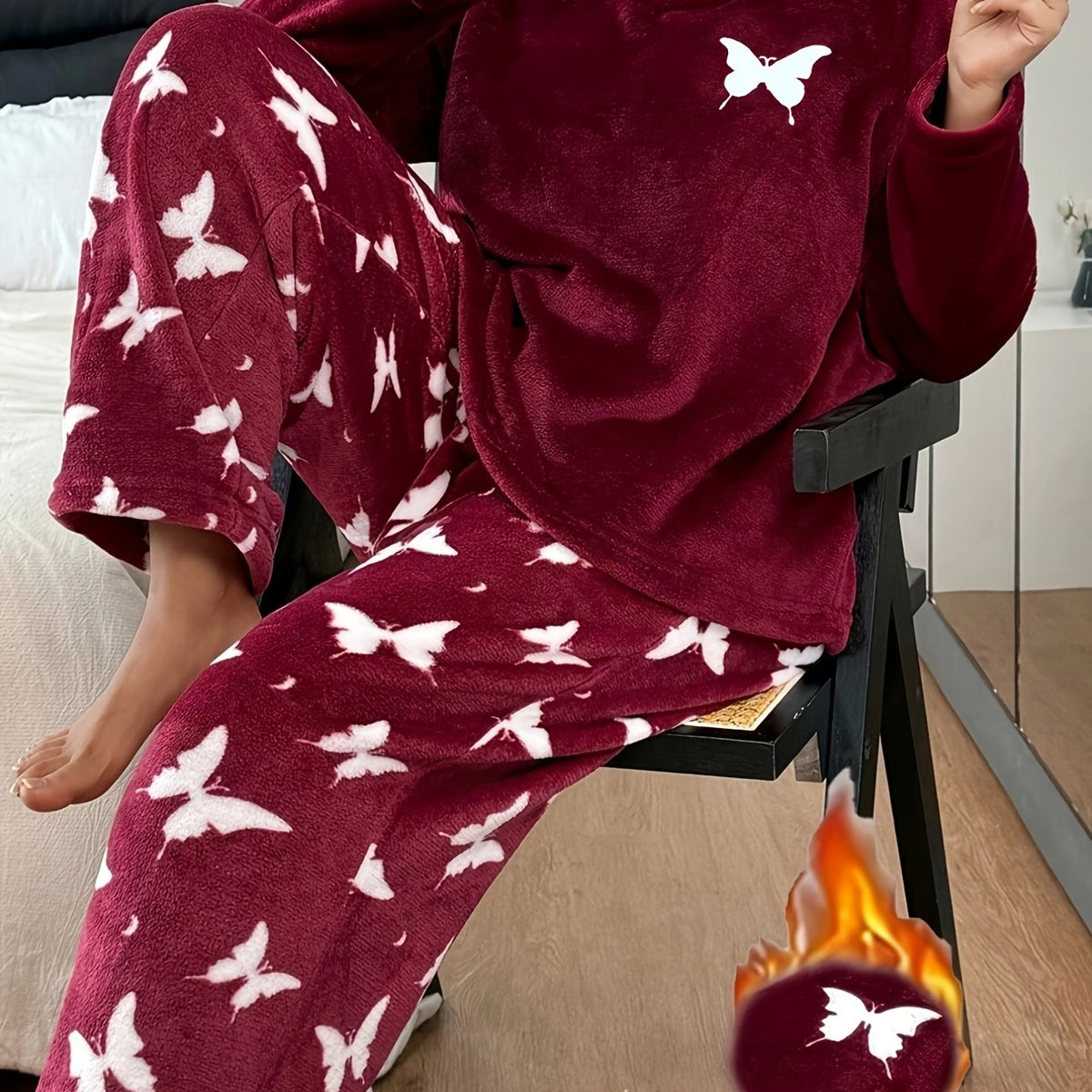 Pyjama grande taille, chaleur d'hiver, esprit décontracté — matière : polyester