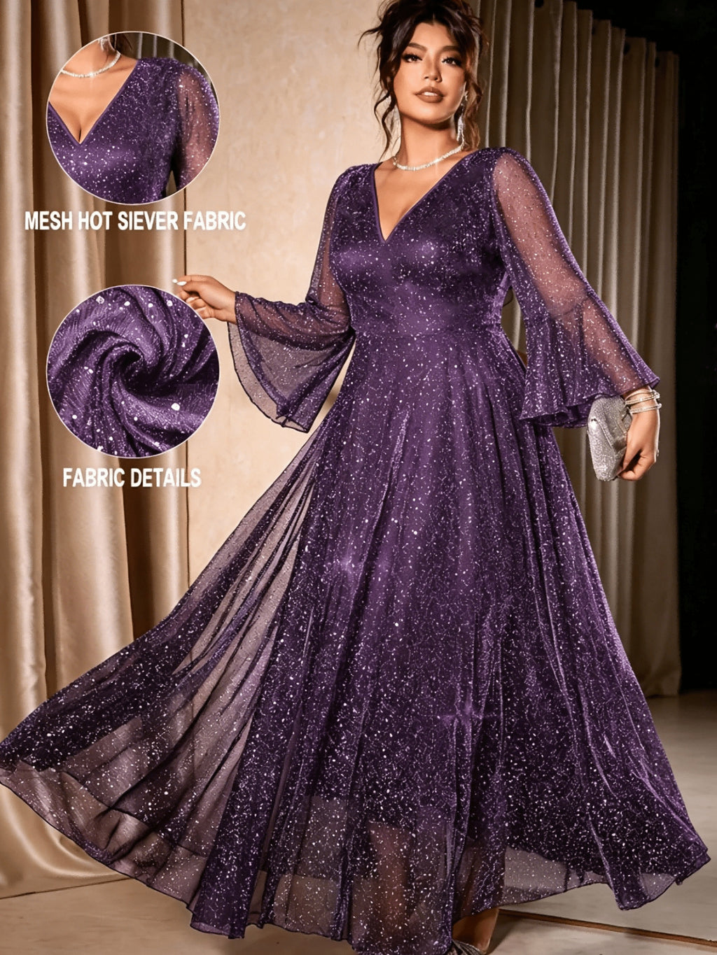 Robe longue grande taille — Surjupe de résille pailletée
