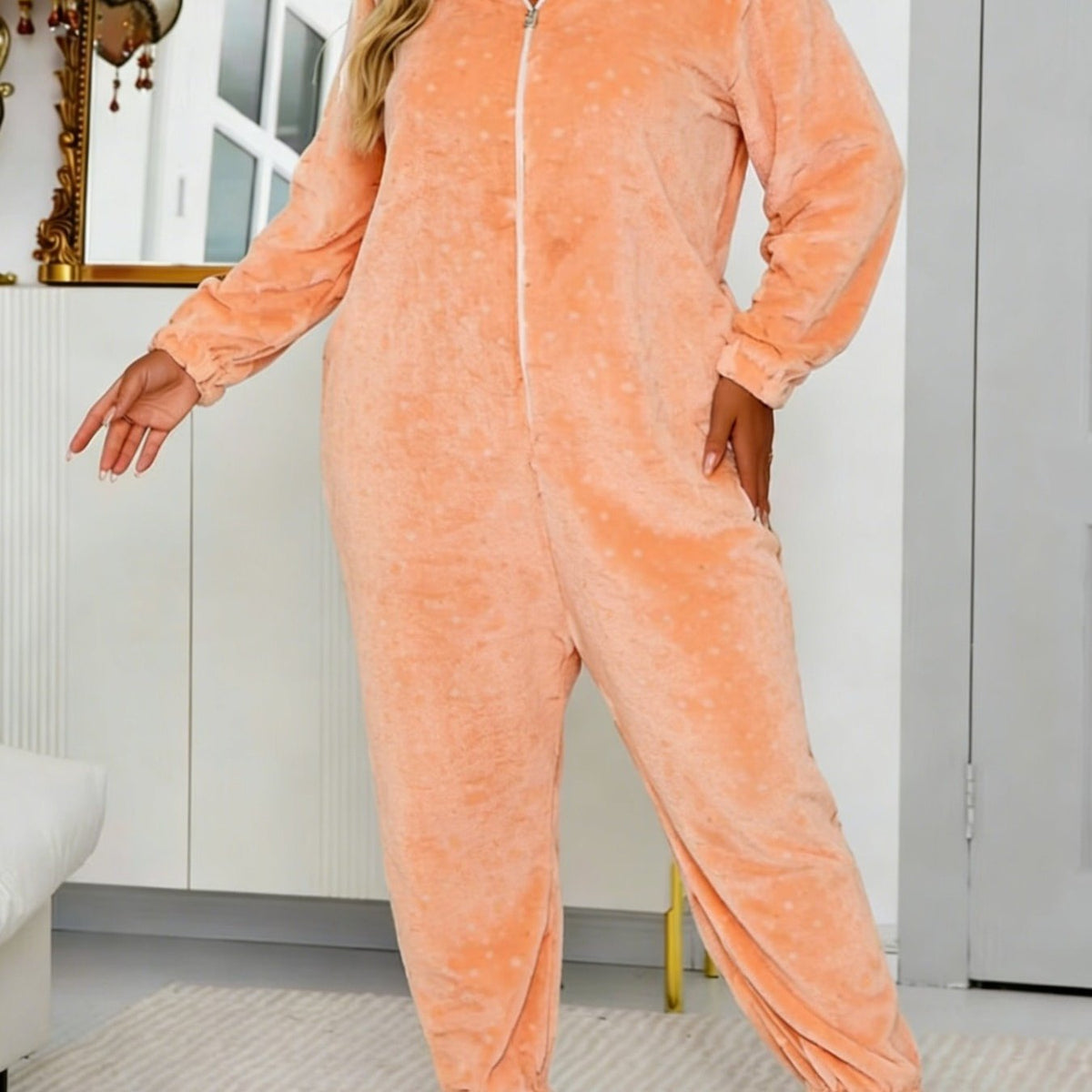 Pyjama grande taille, coupe ample, manches longues, chaleur d'hiver — matière : polyester