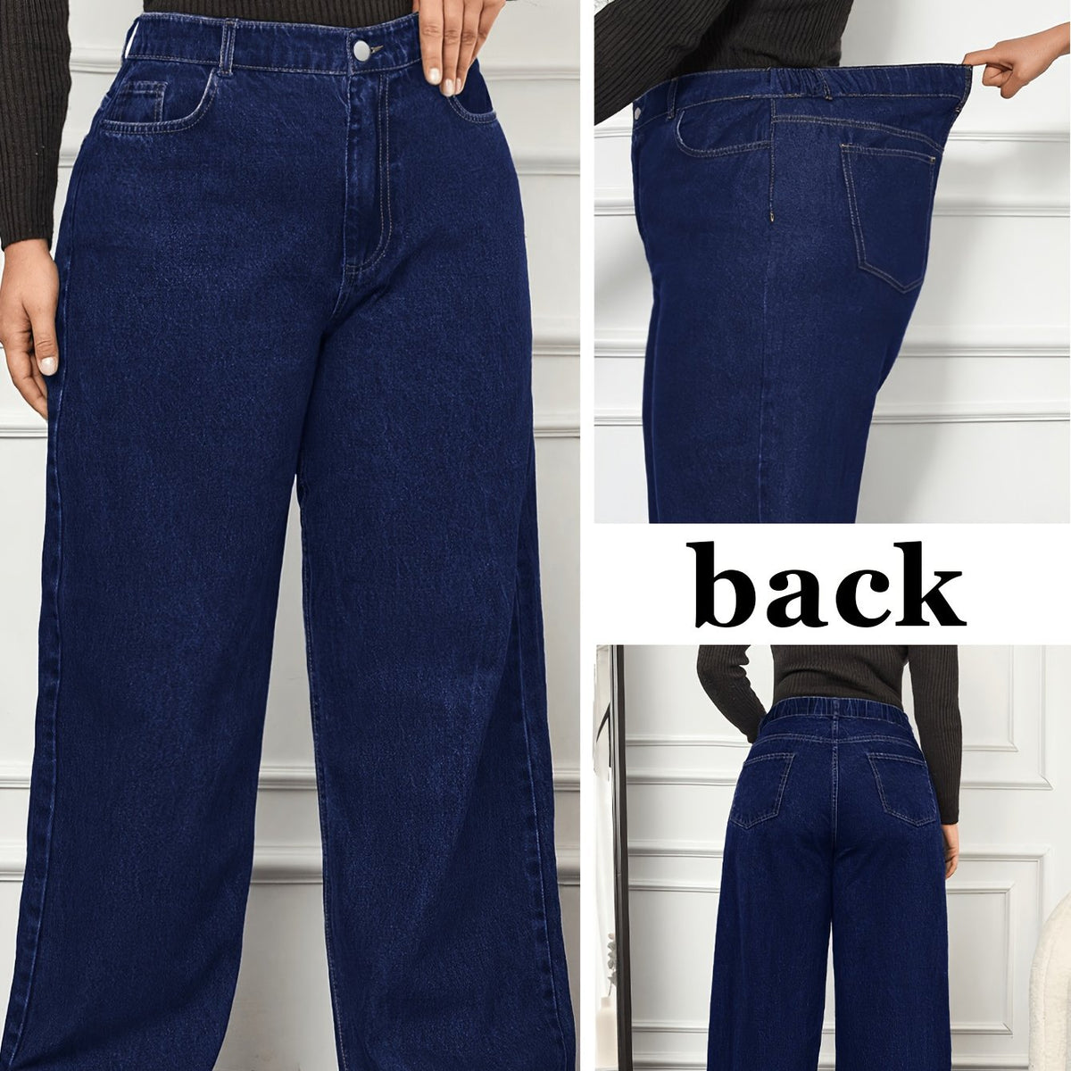 Jean grande taille, coupe droite, boutonnage, tenue franche — composition : 60% Coton, 25% Polyester, 15% Viscose Image