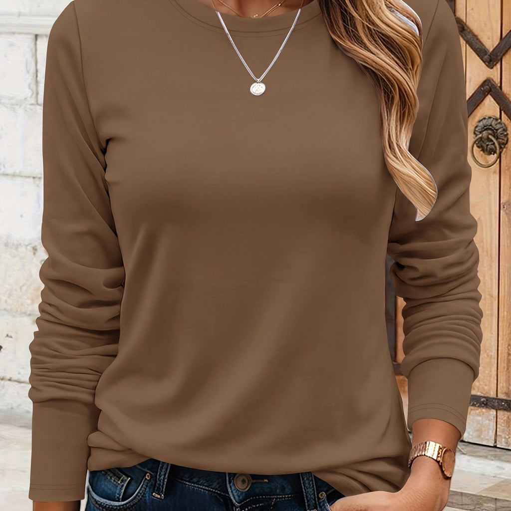 T-shirt grande taille, col rond, manches longues, toucher naturel, détail du col