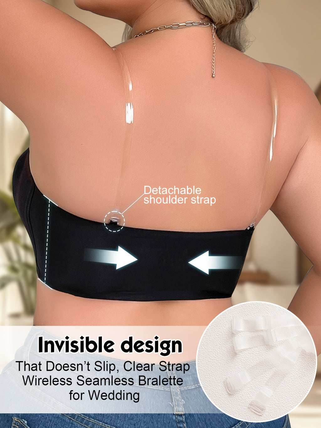 Bandeau dos nu grande taille — Bord ondulé, bandes silicone