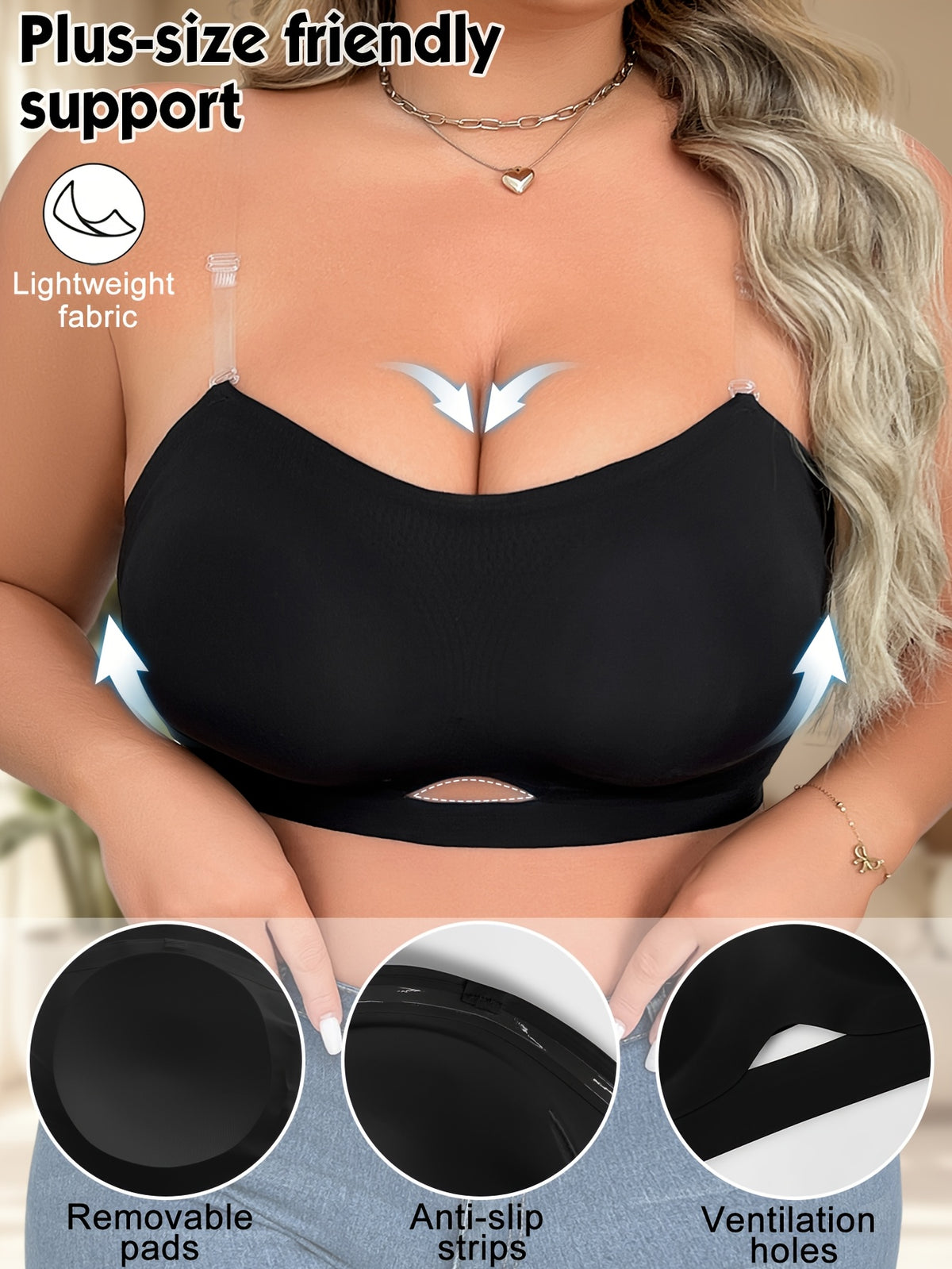 Bandeau dos nu grande taille — Bord ondulé, bandes silicone