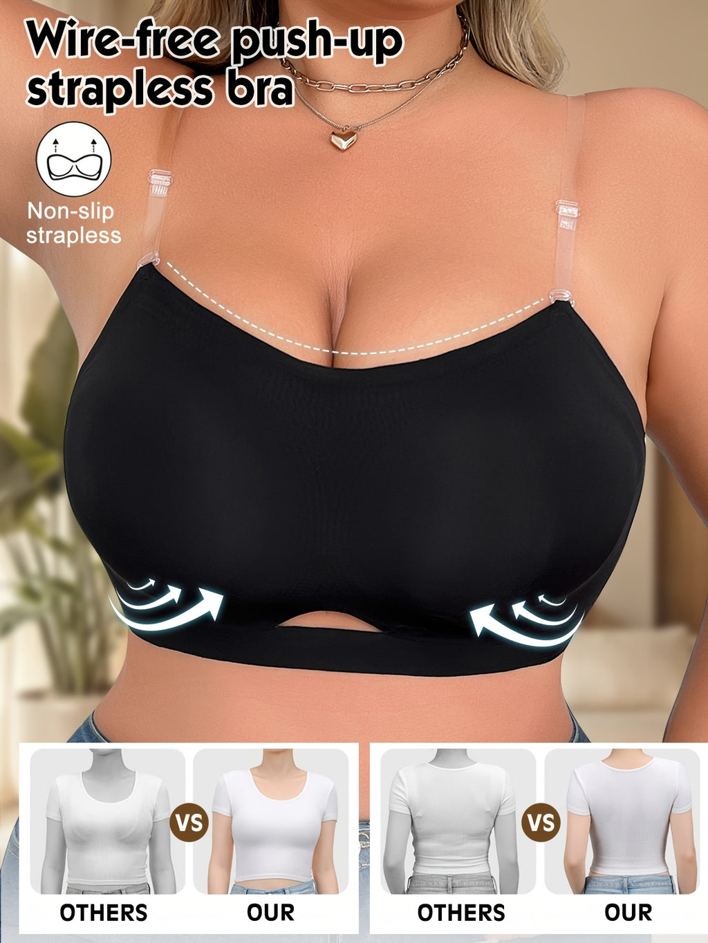 Bandeau dos nu grande taille — Bord ondulé, bandes silicone
