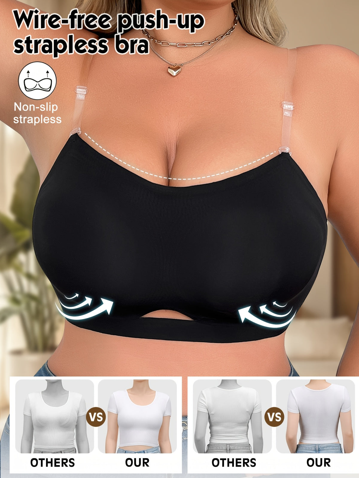 Bandeau dos nu grande taille — Bord ondulé, bandes silicone