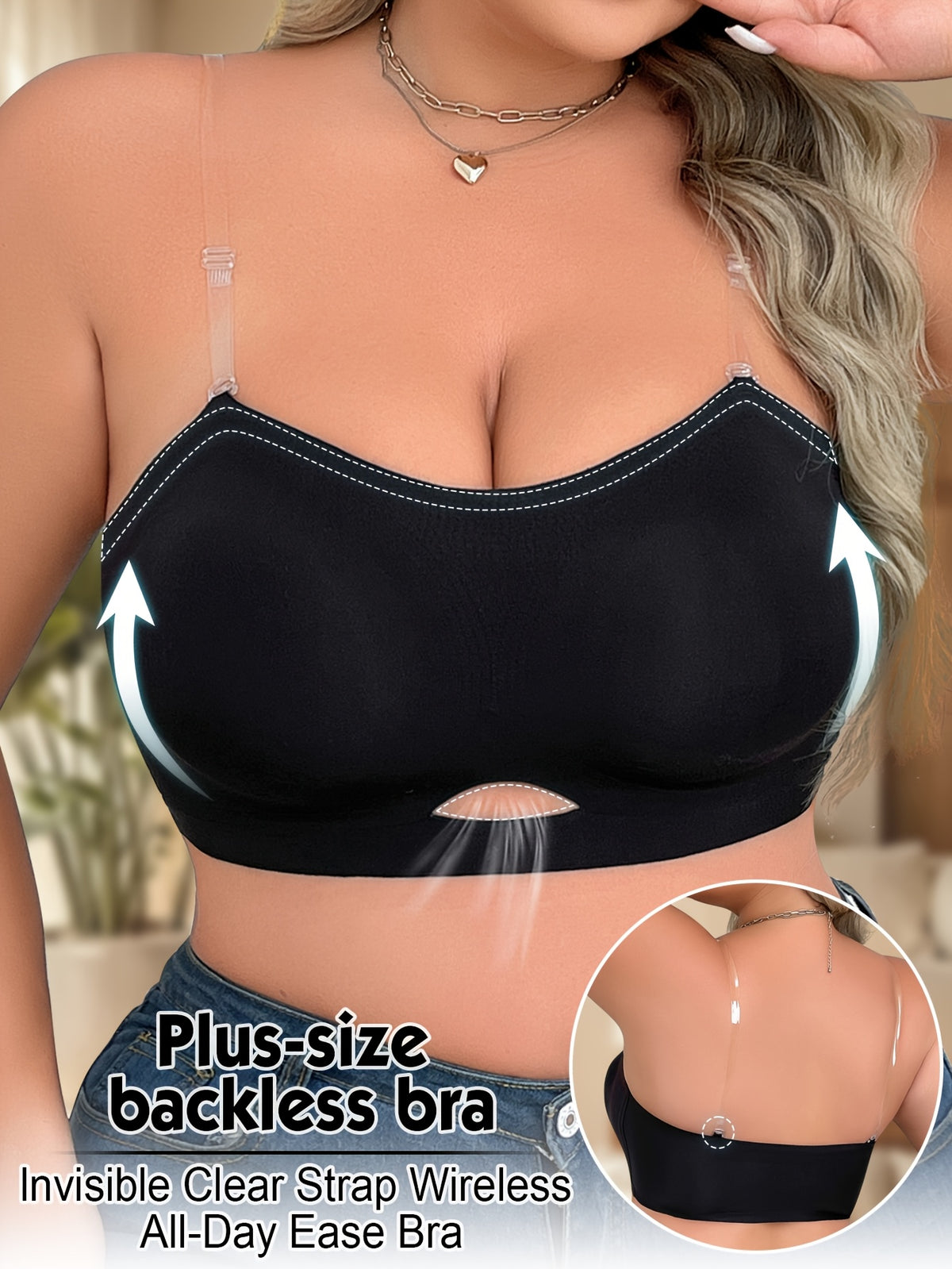 Bandeau dos nu grande taille — Bord ondulé, bandes silicone