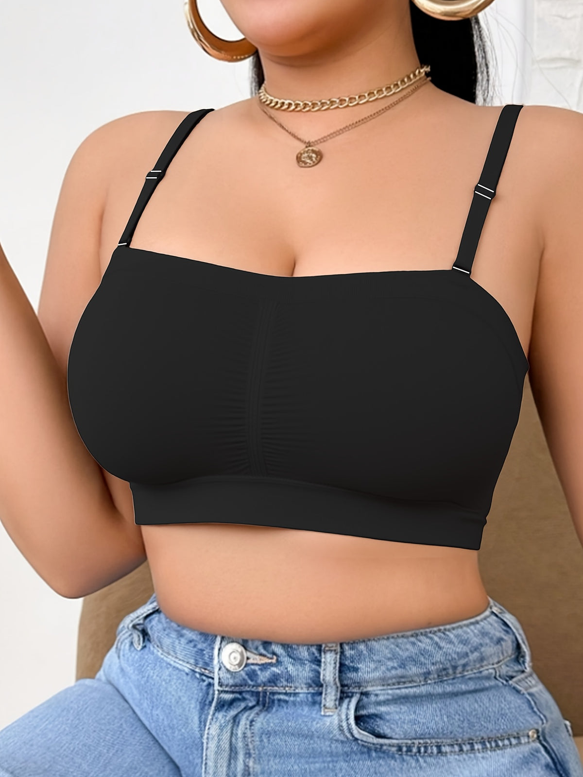 Bandeau sans armature grande taille — Bretelles croisées, noir