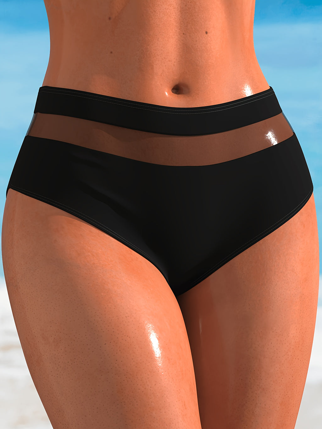 Bas de maillot de bain grande taille — Bandes ajourées noires