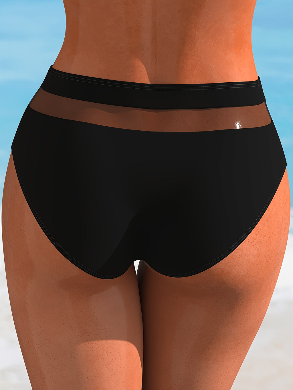 Bas de maillot de bain grande taille — Bandes ajourées noires