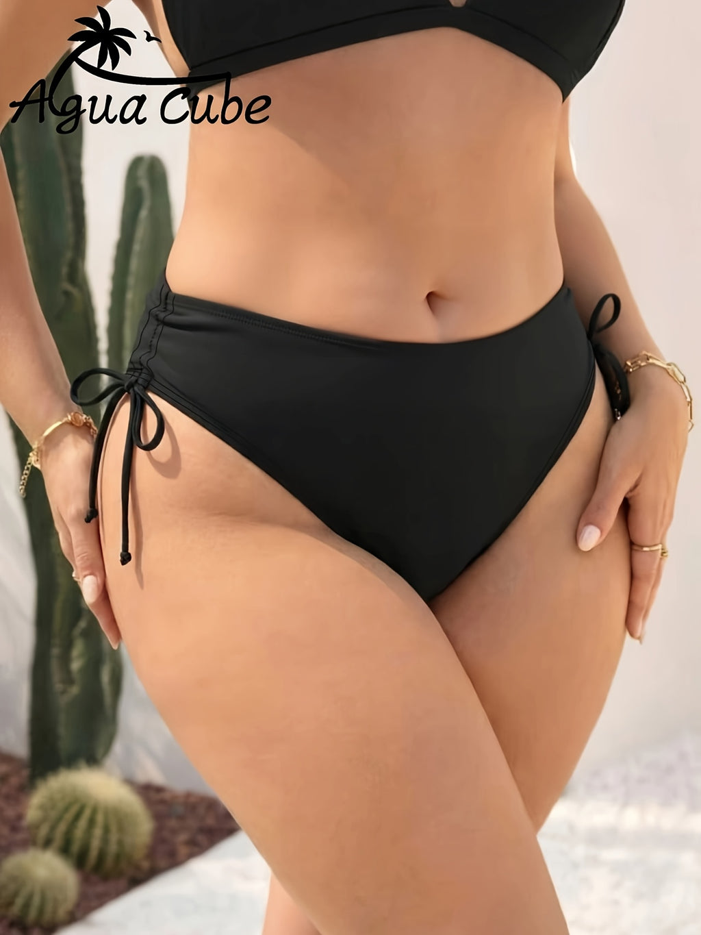 Bas de maillot de bain grande taille — Noir à côtés à nouer