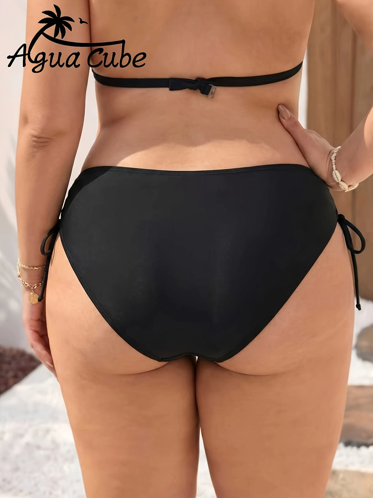 Bas de maillot de bain grande taille — Noir à côtés à nouer