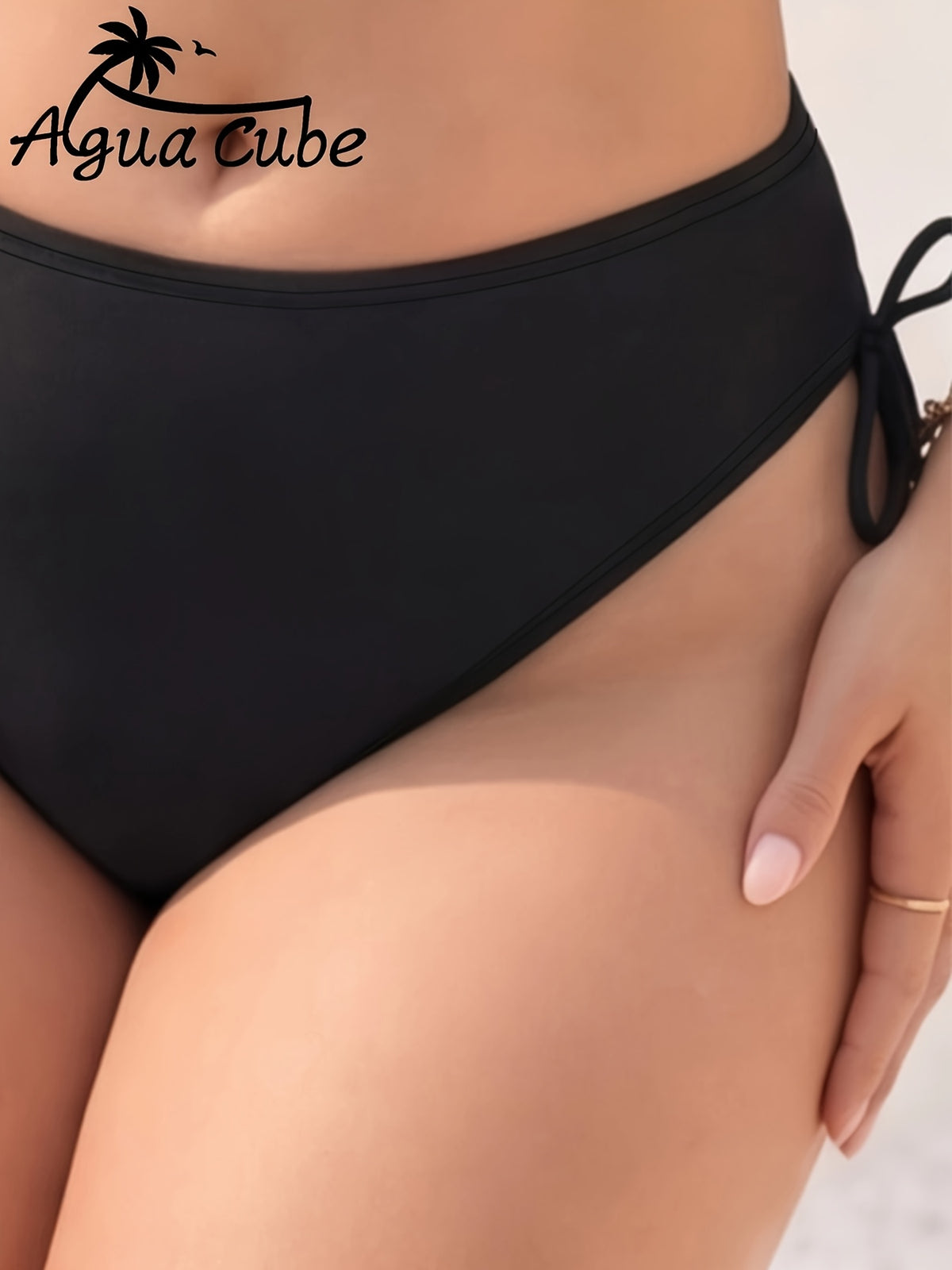 Bas de maillot de bain grande taille — Noir à côtés à nouer