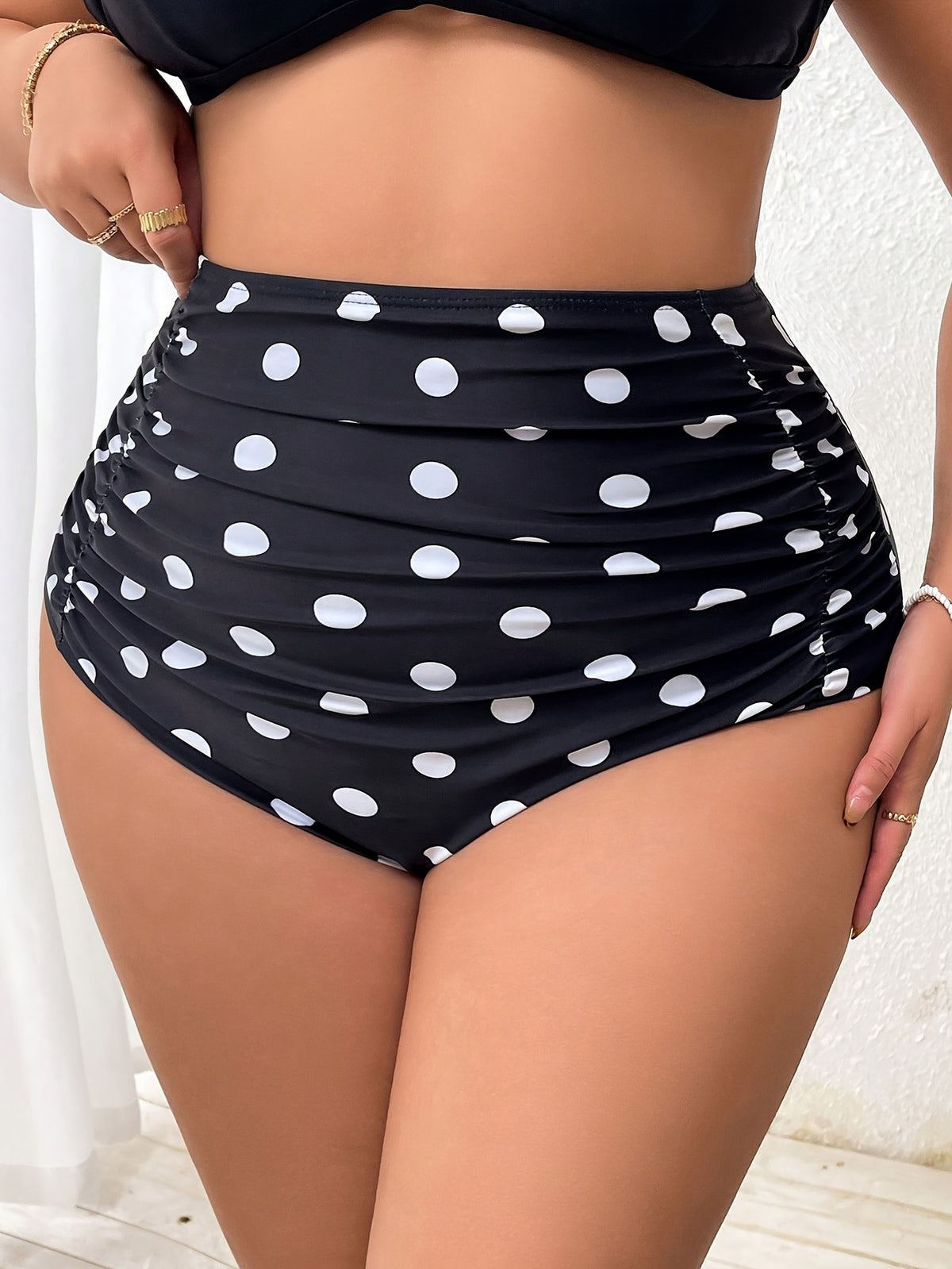 Bas de maillot de bain grande taille — Pois et taille haute