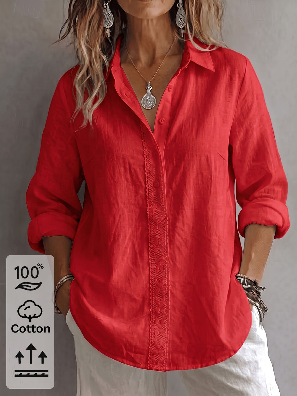 Chemise grande taille en dentelle, coupe oversize, col, vu de dos