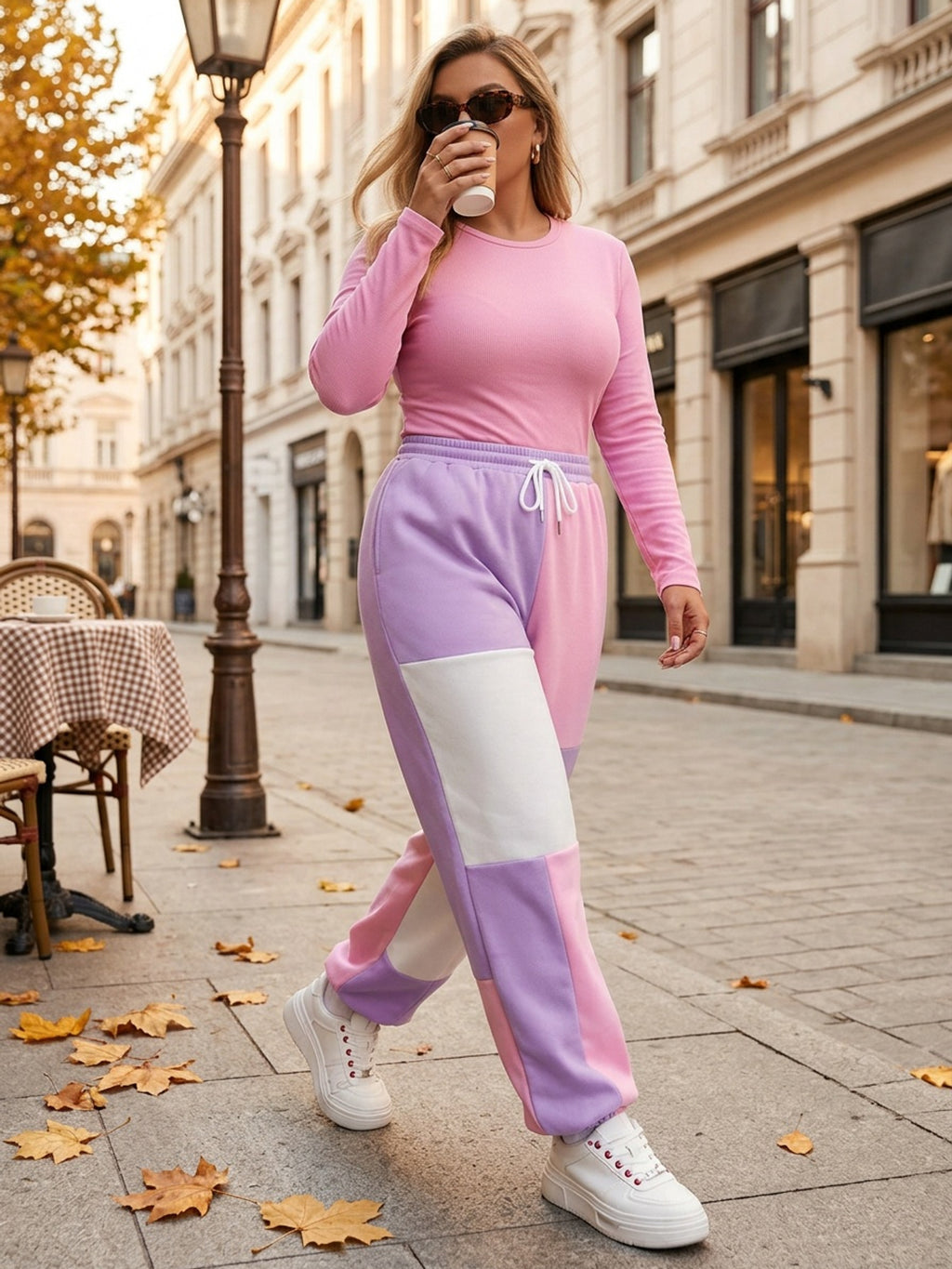 Pantalon grande taille, coupe ample, poches pratiques, chaleur d'hiver, vu de dos
