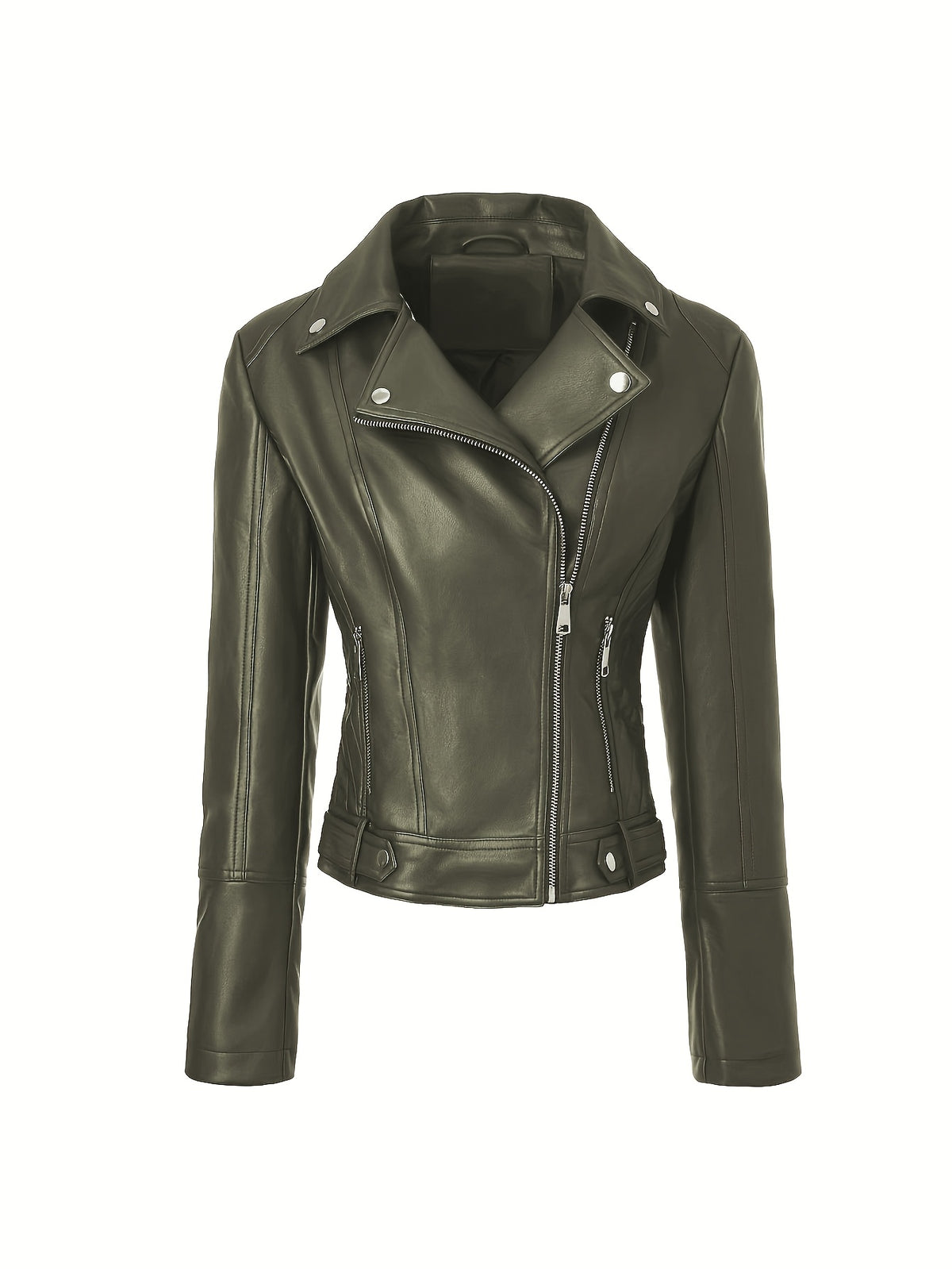 Veste grande taille en cuir synthétique, coupe ajustée, col, vu de dos