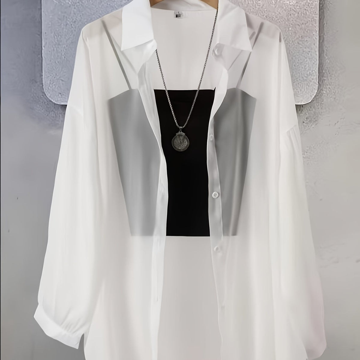 Chemise grande taille, coupe oversize, col cardigan, manches longues — composition : 100% Polyester Image