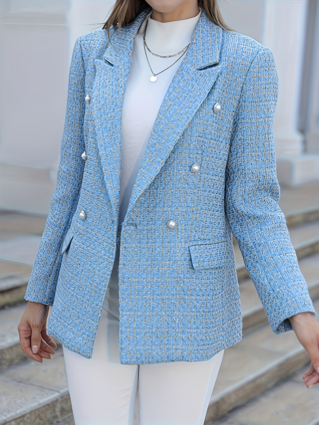 Blazer grande taille en tweed, doublure, tenue structurée, gros plan