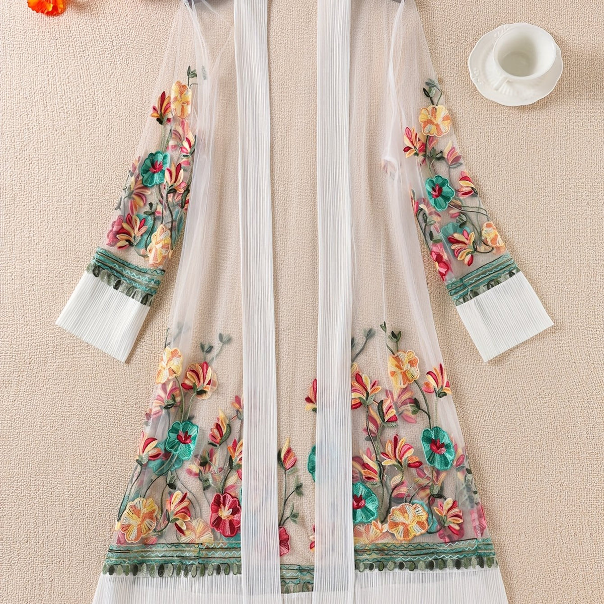 Kimono grande taille en maille à imprimé fleuri, maille souple — matière : maille Image