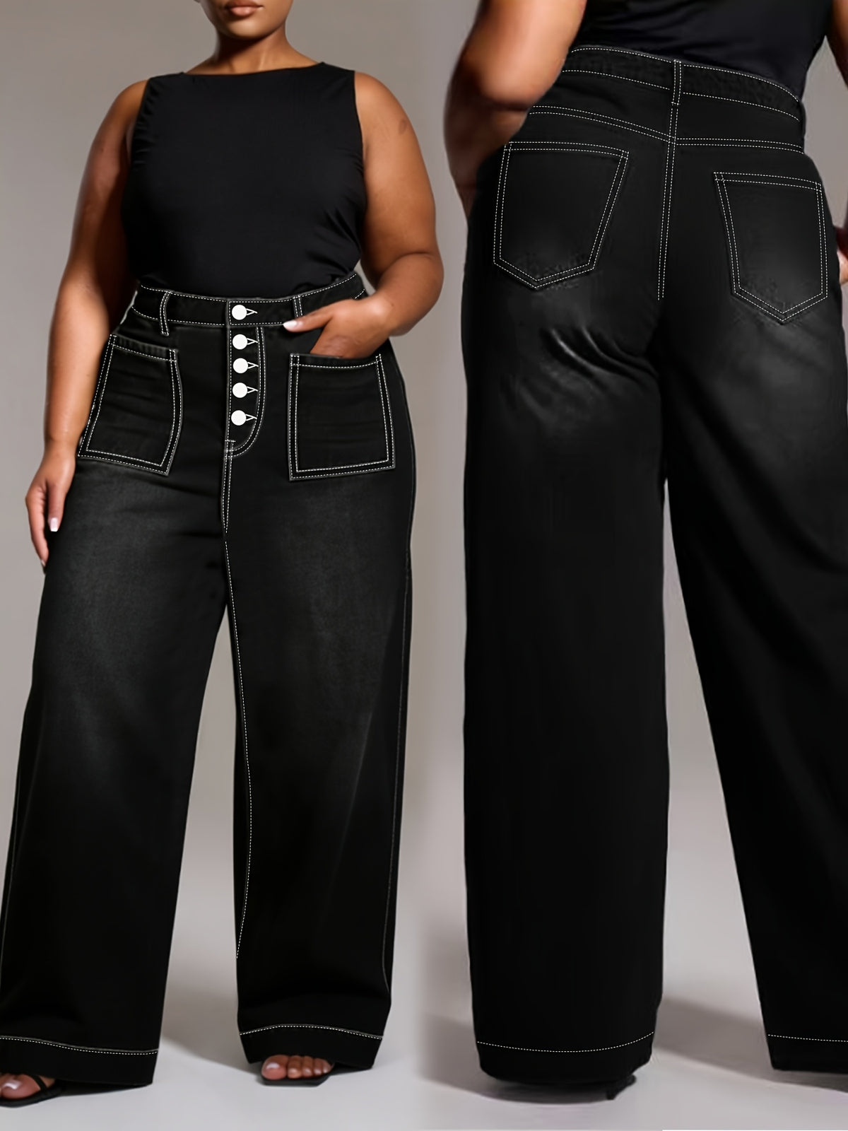 Pantalon grande taille, coupe oversize, tombé fluide, vu de dos