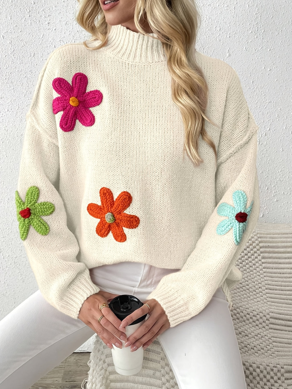 Pull grande taille, chaleur d'hiver, coupe asymétrique, détail du tissu