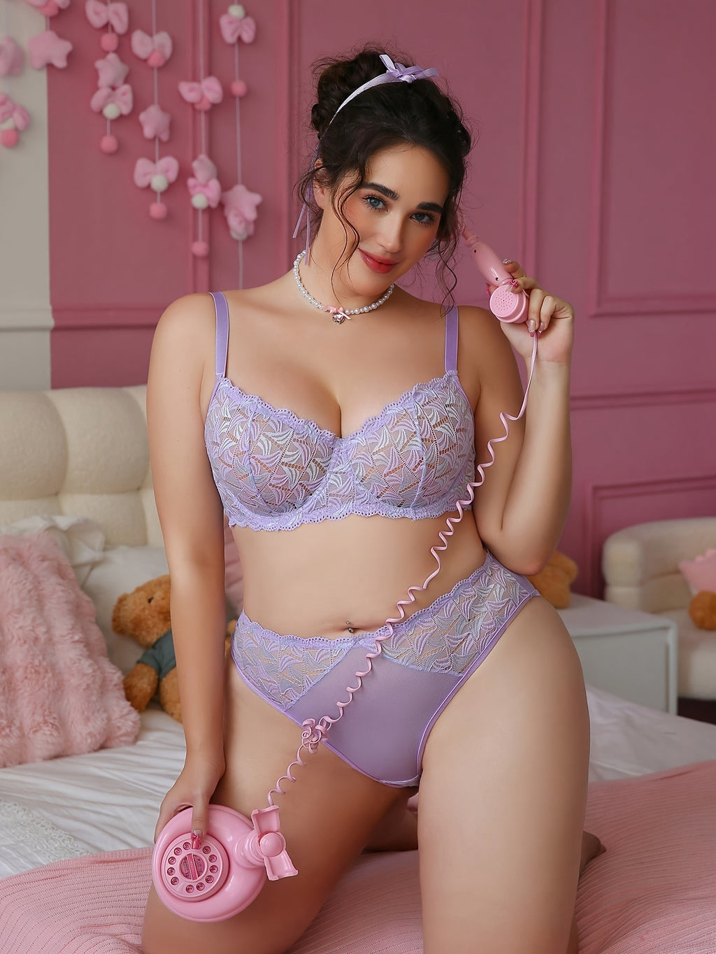 Soutien-gorge grande taille en dentelle, effet ajouré, basique du quotidien, vu de dos