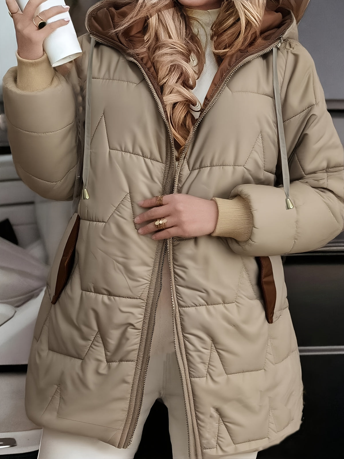 Veste grande taille, fermeture zippée, chaleur d'hiver, matelassé