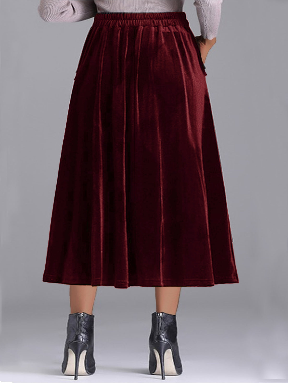Jupe grande taille en velours, coupe évasée, toucher profond, allure élégante, tissu opaque