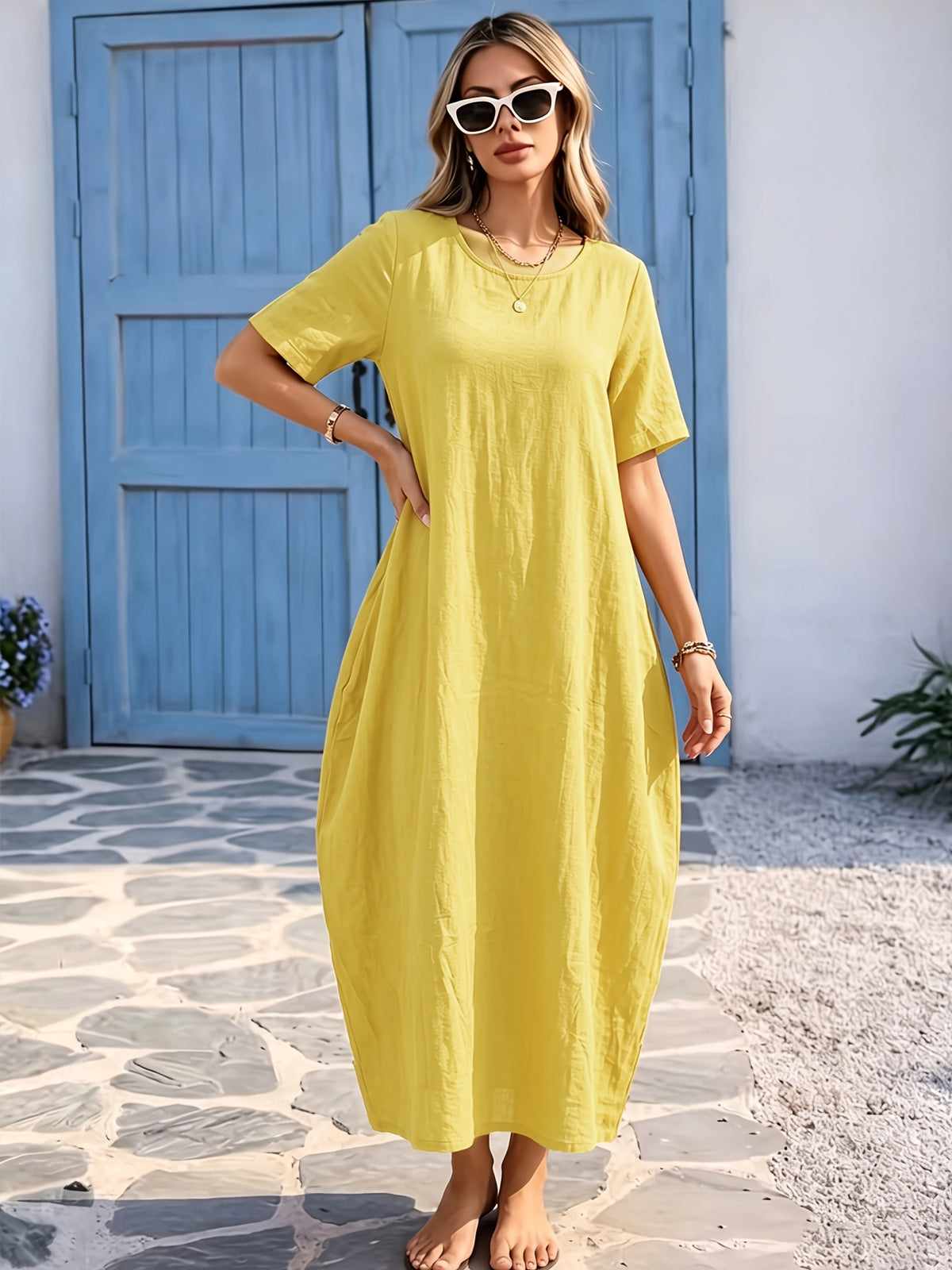 Robe en lin grande taille — Maxi cocon à poches de côté
