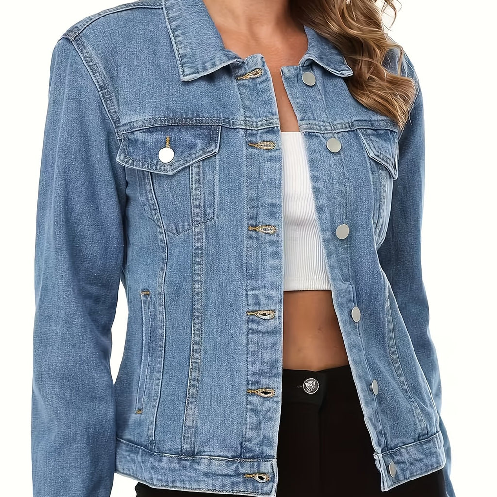Veste grande taille, délavage doux, tenue franche — matière : denim