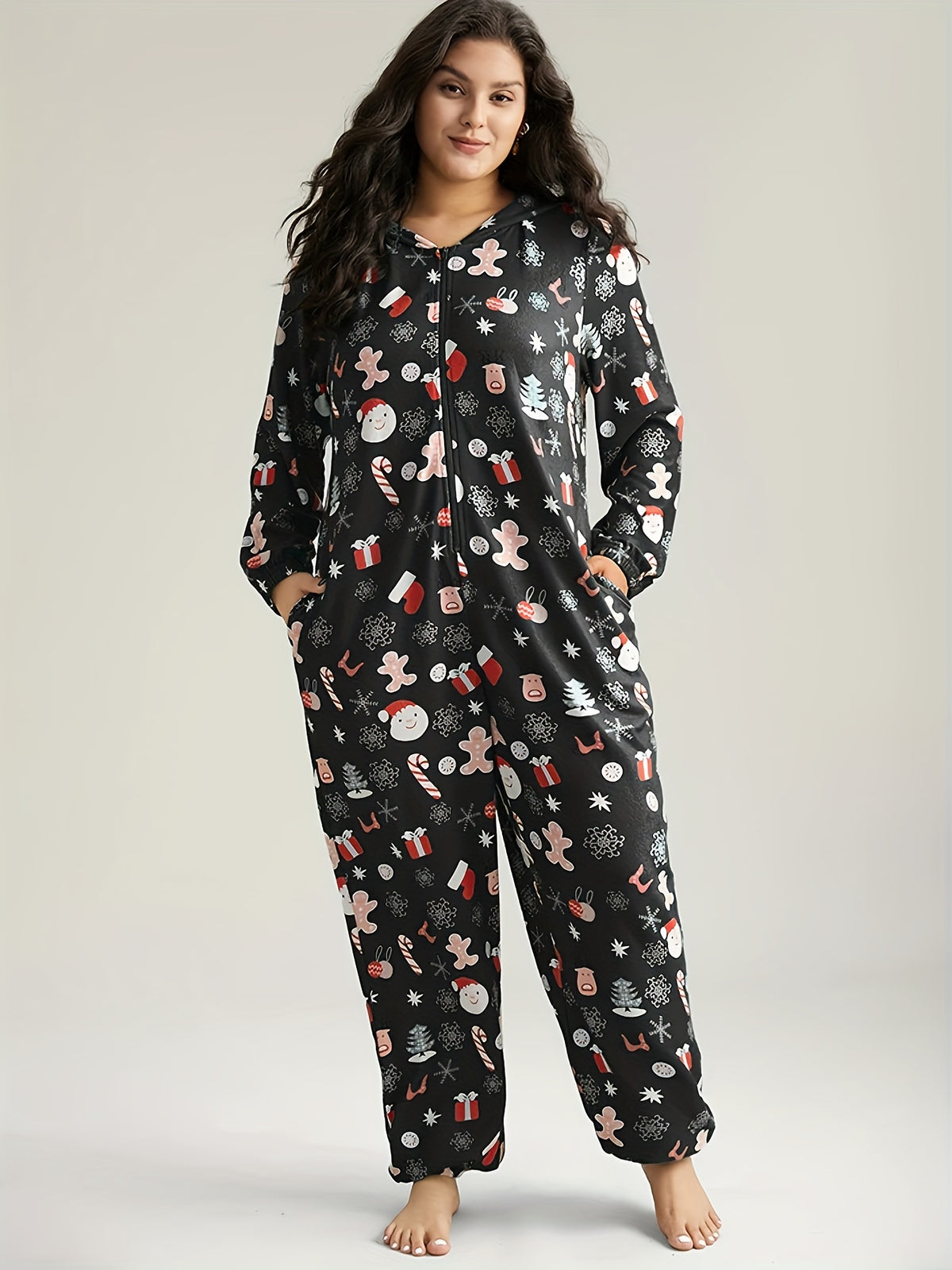 Pyjama grande taille, fermeture zippée, chaleur d'hiver, détail du tissu