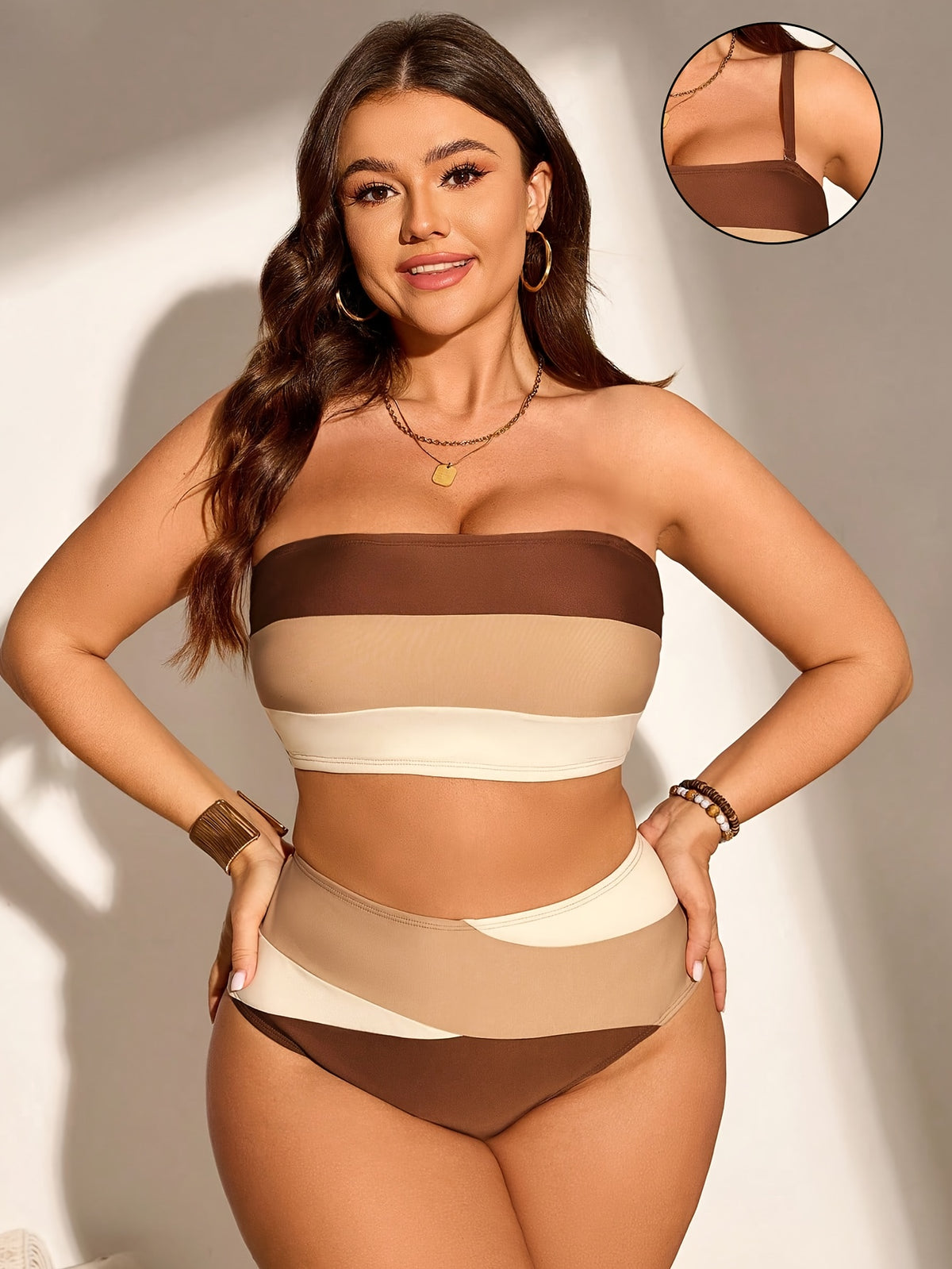 Bikini bandeau grande taille, bretelles amovibles