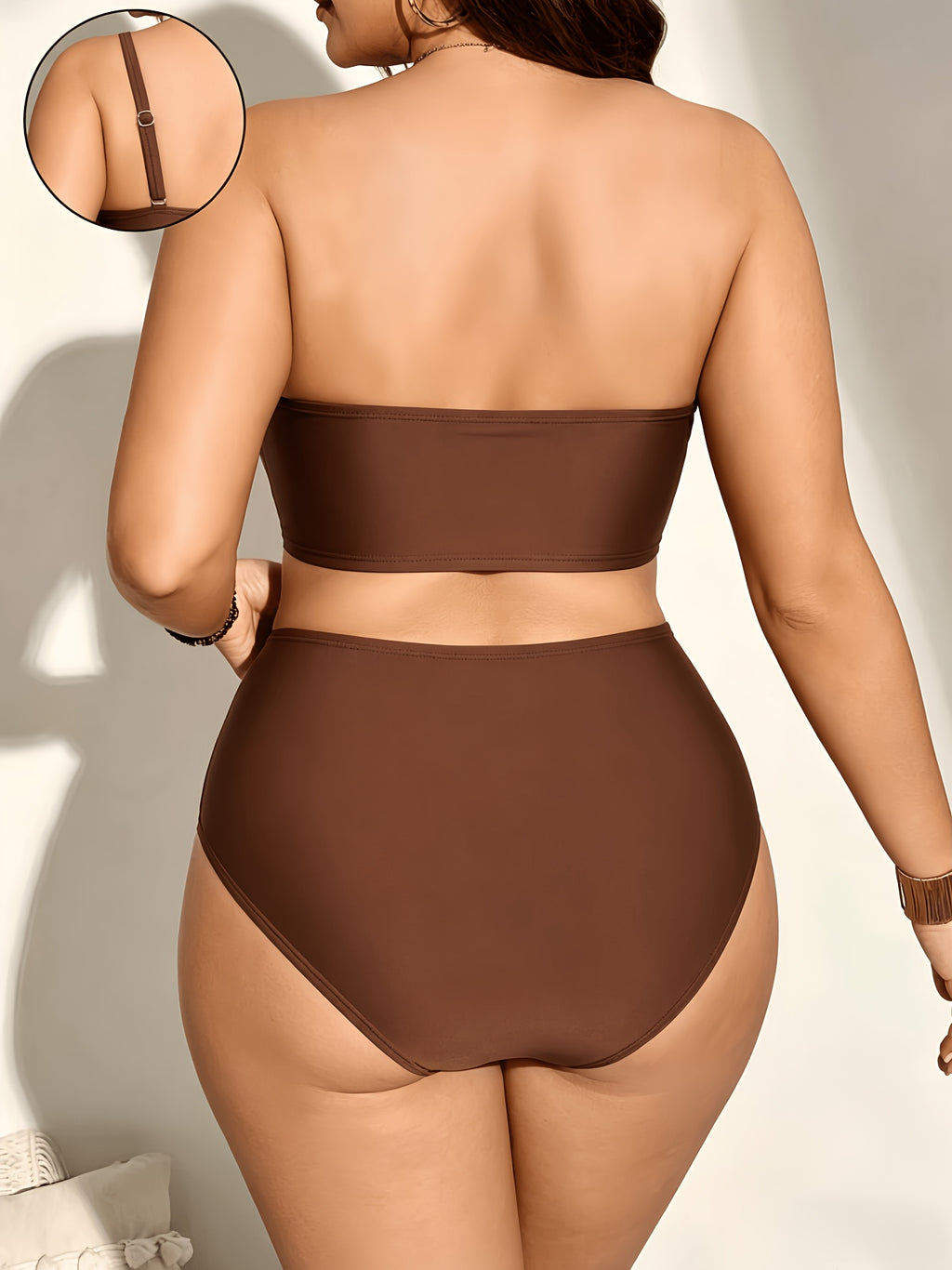 Bikini bandeau grande taille — Bandes camel ou vert d'eau