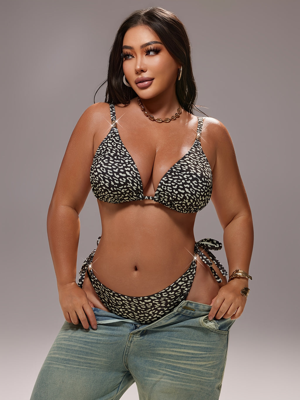 Bikini grande taille — Anneaux aux épaules, trois motifs