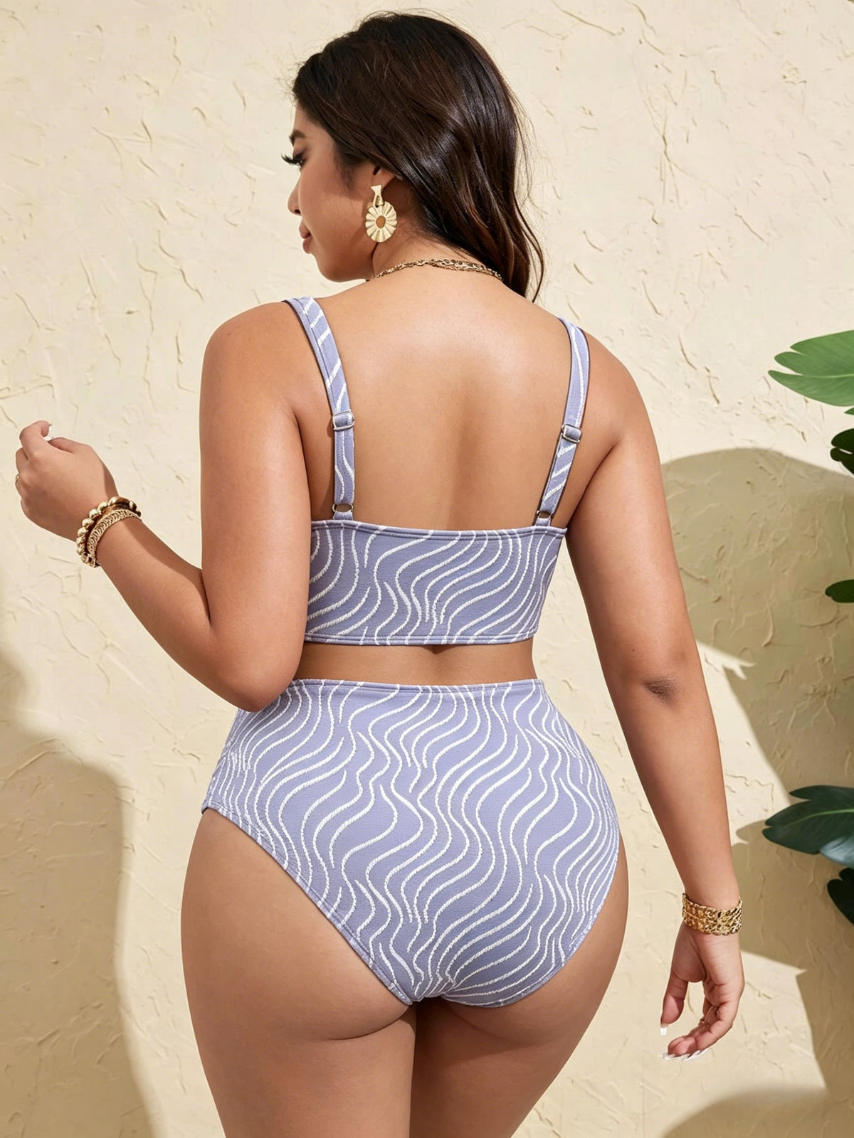 Bikini grande taille — Lavande à rayures ondulées en relief