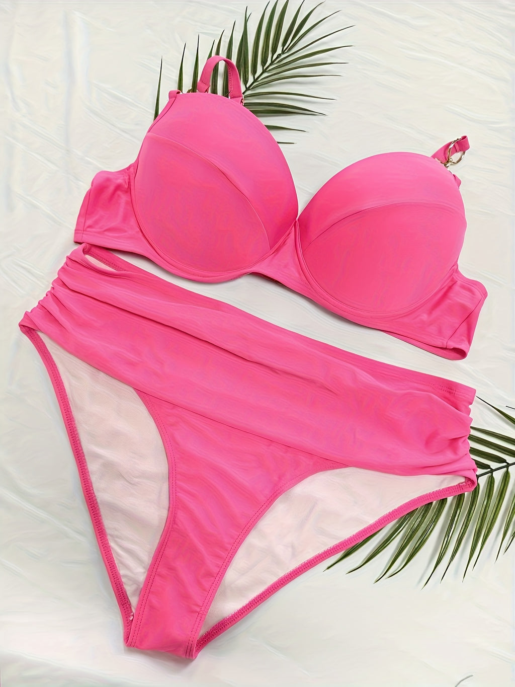 Bikini femme grande taille — Rose fuchsia à anneaux dorés