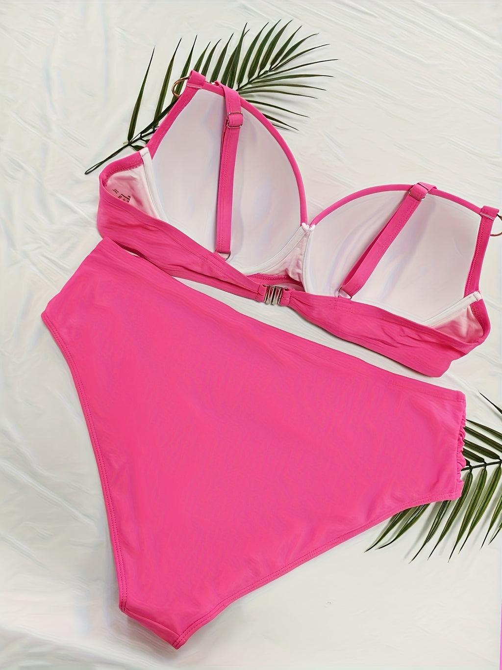 Bikini femme grande taille — Rose fuchsia à anneaux dorés