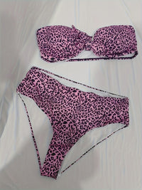 Bikini bandeau grande taille — Léopard rose et buste noué