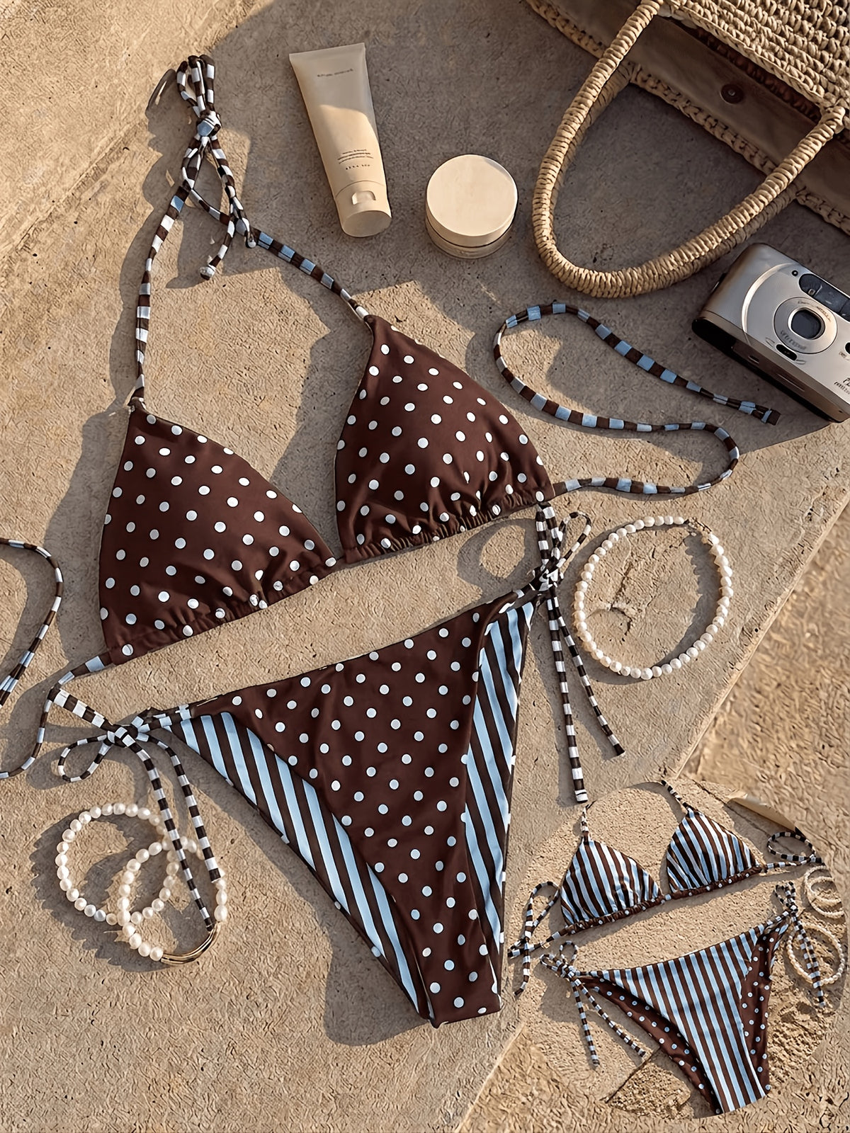 Bikini triangle grande taille — Réversible pois ou rayures