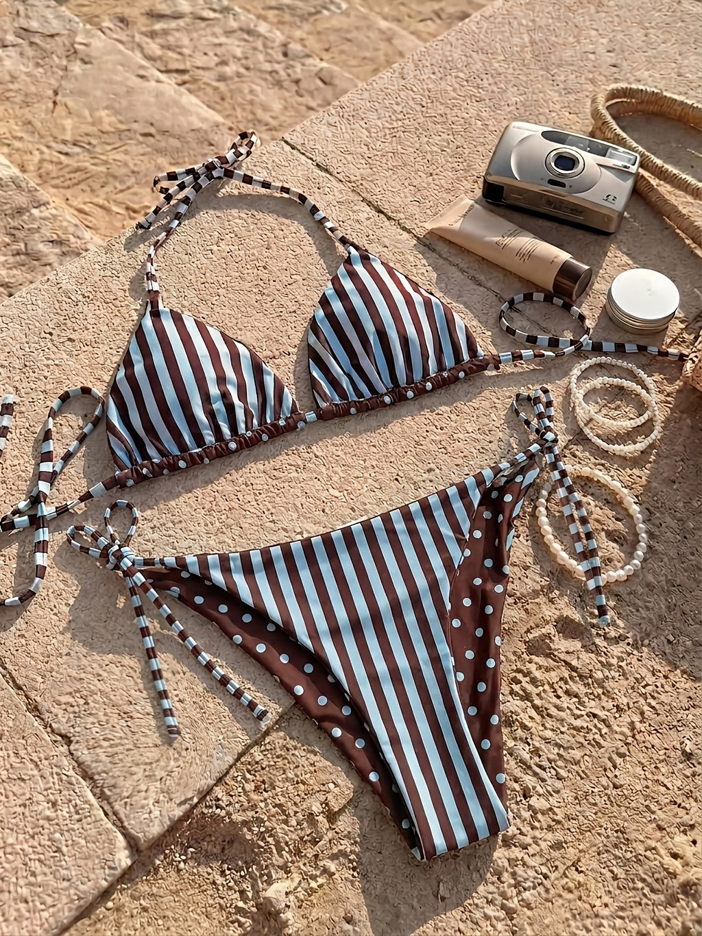 Bikini triangle grande taille — Réversible pois ou rayures