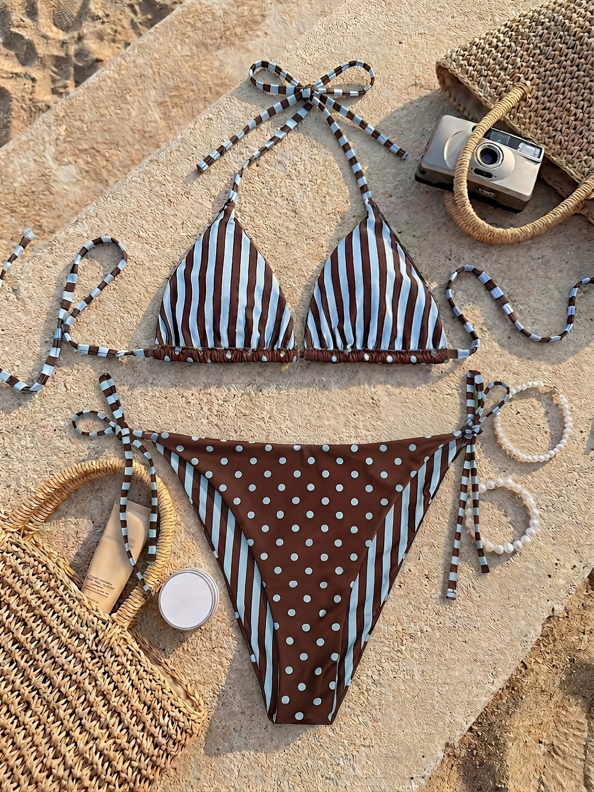 Bikini triangle grande taille — Réversible pois ou rayures