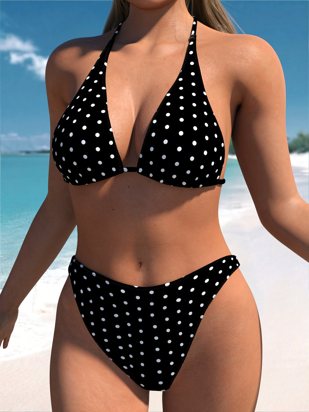 Bikini triangle grande taille — Pois blancs sur fond noir