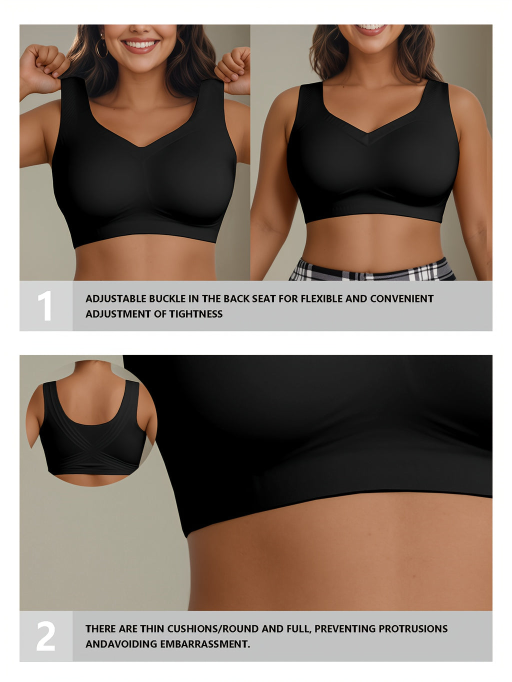 Brassière grande taille — Poches à prothèse, dos croisé