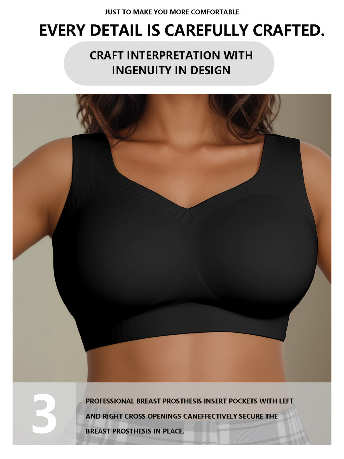 Brassière grande taille — Poches à prothèse, dos croisé