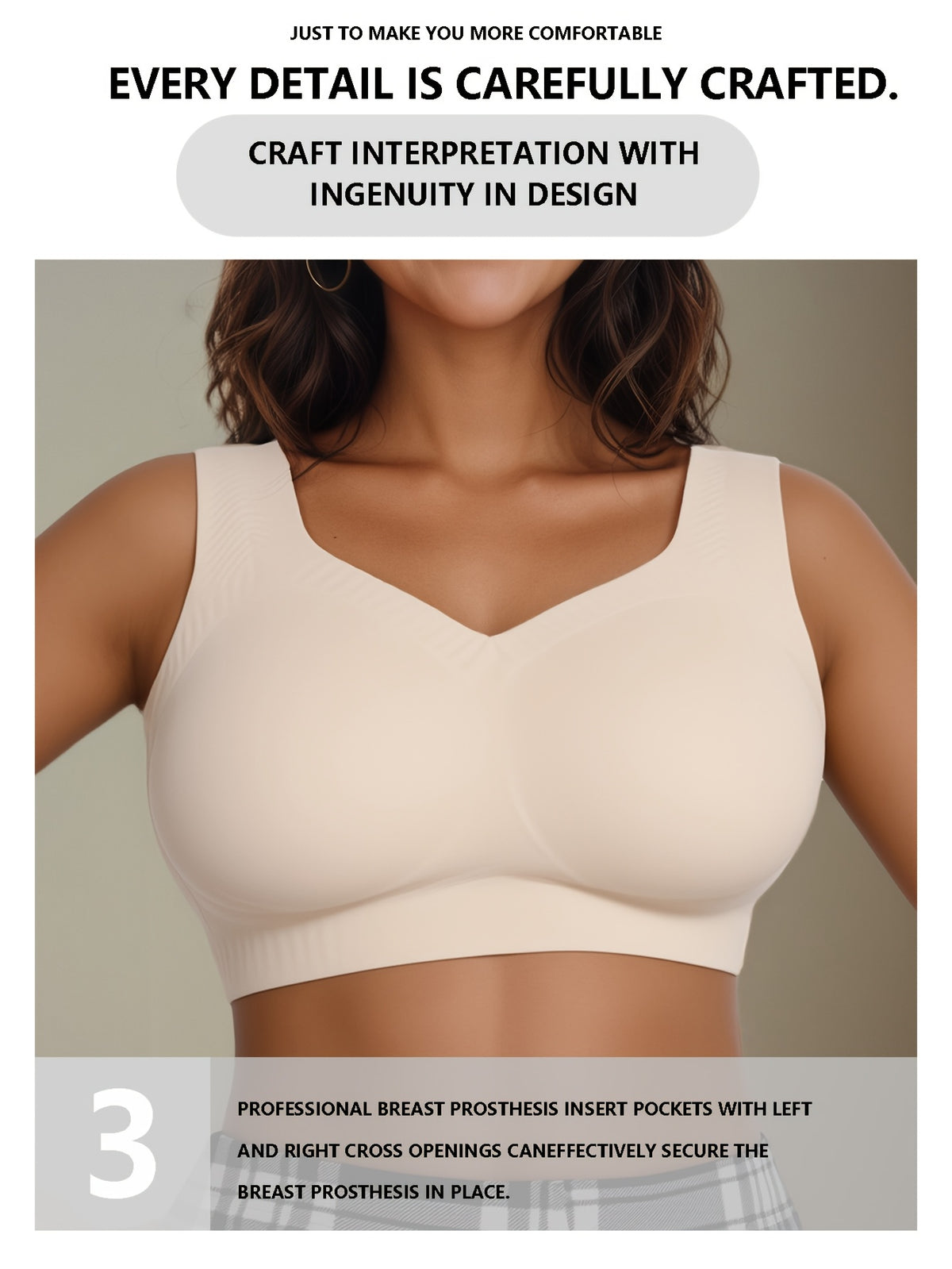 Brassière grande taille — Poches à prothèse, dos croisé