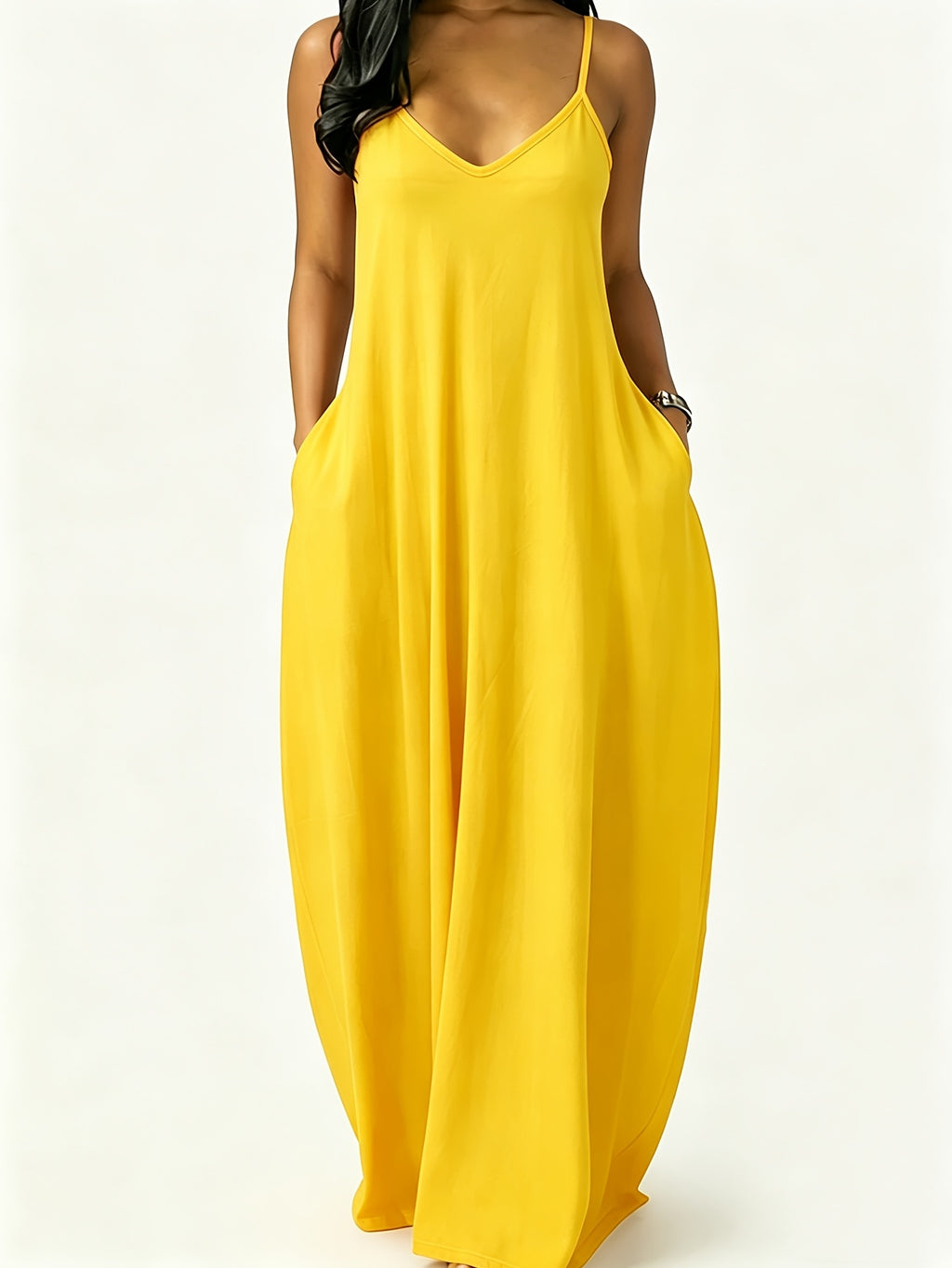 Robe longue grande taille — Fines bretelles et poches profondes