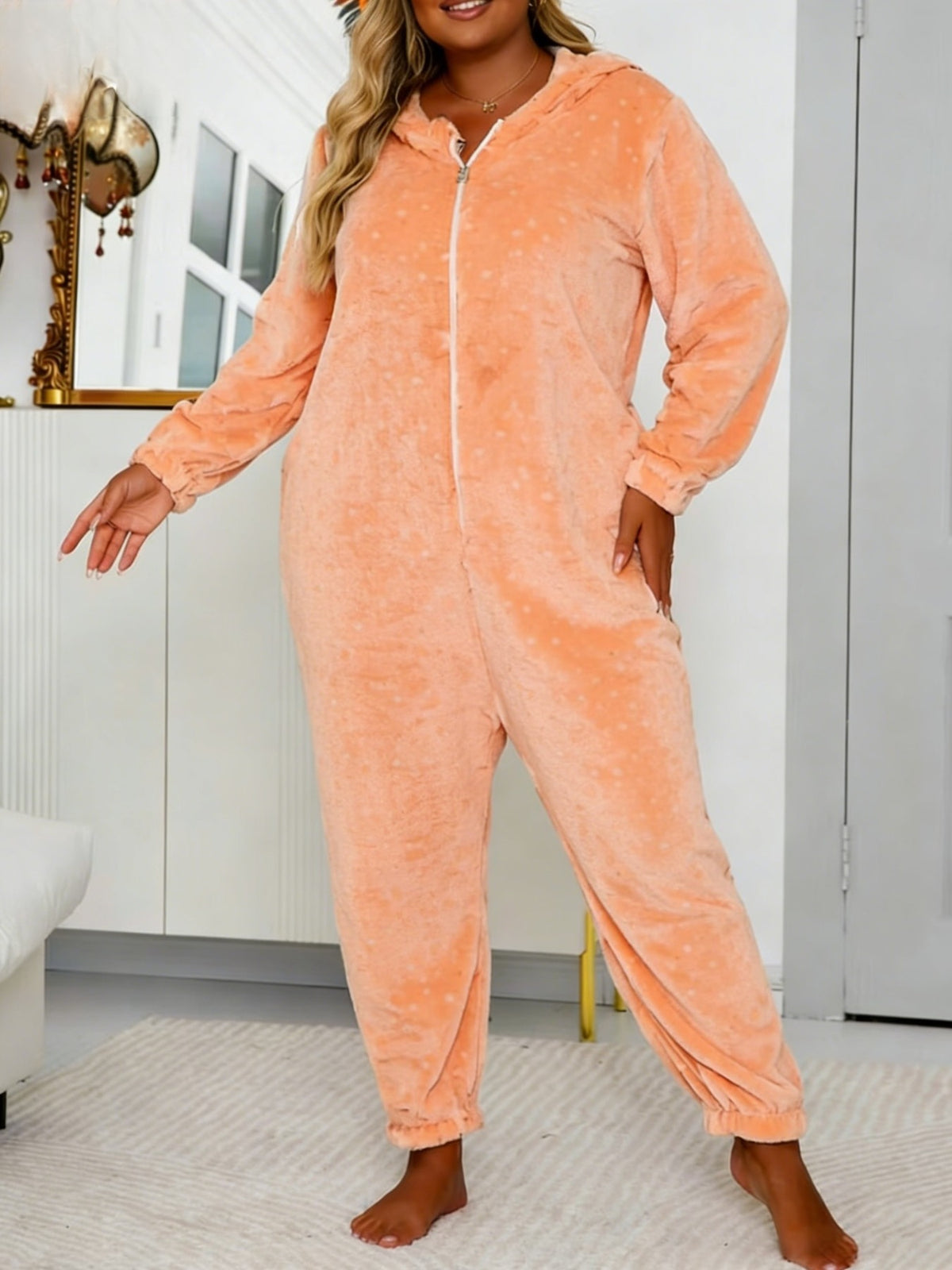 Pyjama grande taille, coupe ample, manches longues, chaleur d'hiver, vu de dos