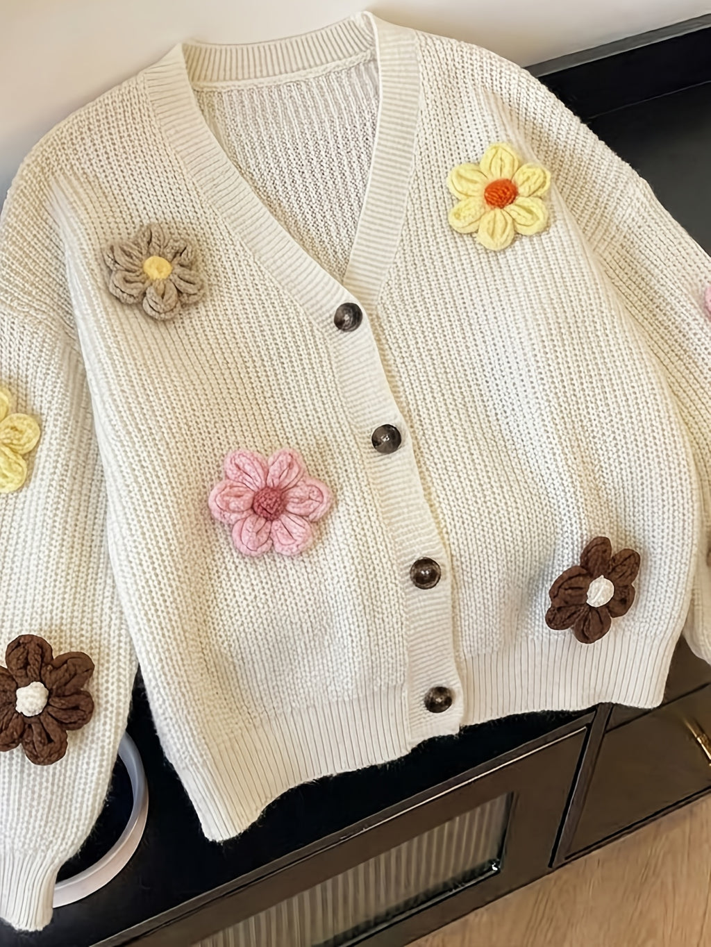Cardigan grande taille à imprimé fleuri, manches longues, chaleur d'hiver, porté de face