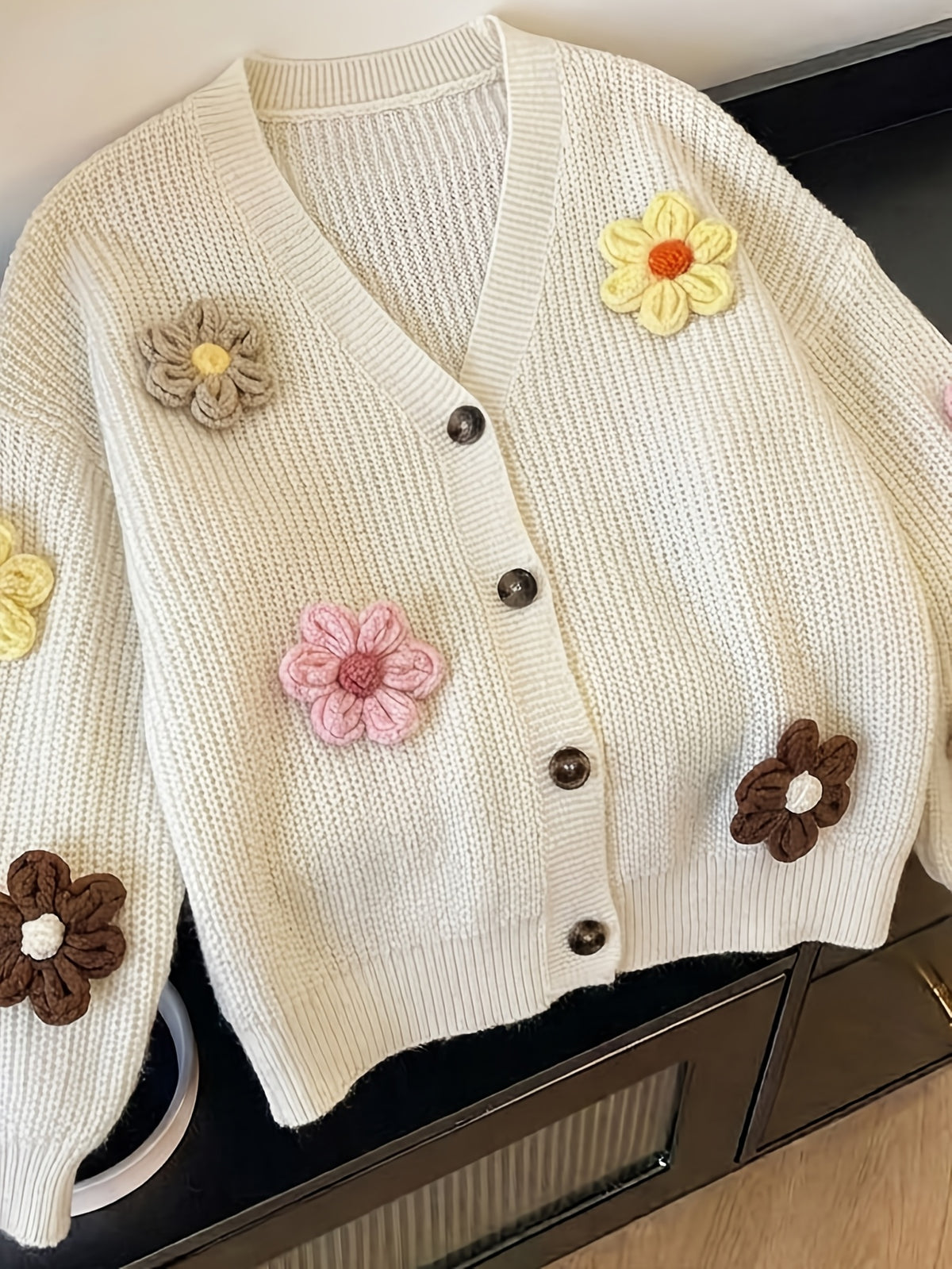 Cardigan grande taille à imprimé fleuri, manches longues, chaleur d'hiver, porté de face